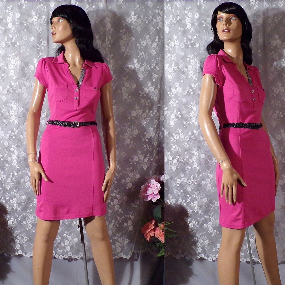 Vintage Y2K Guess Hot Pink Polo Mini Dress Size Small Preppy Coquette 2000s